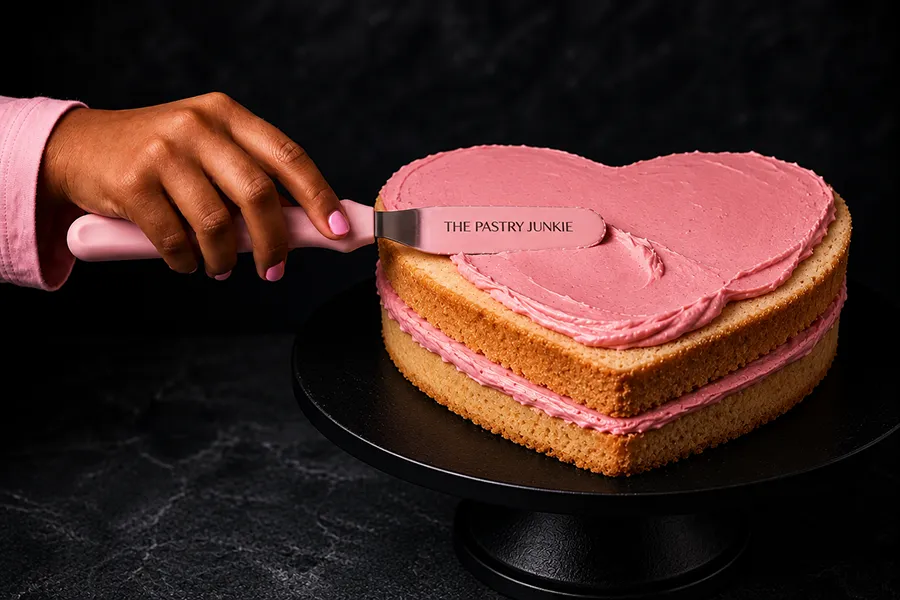 Frosting being spread onto a cake