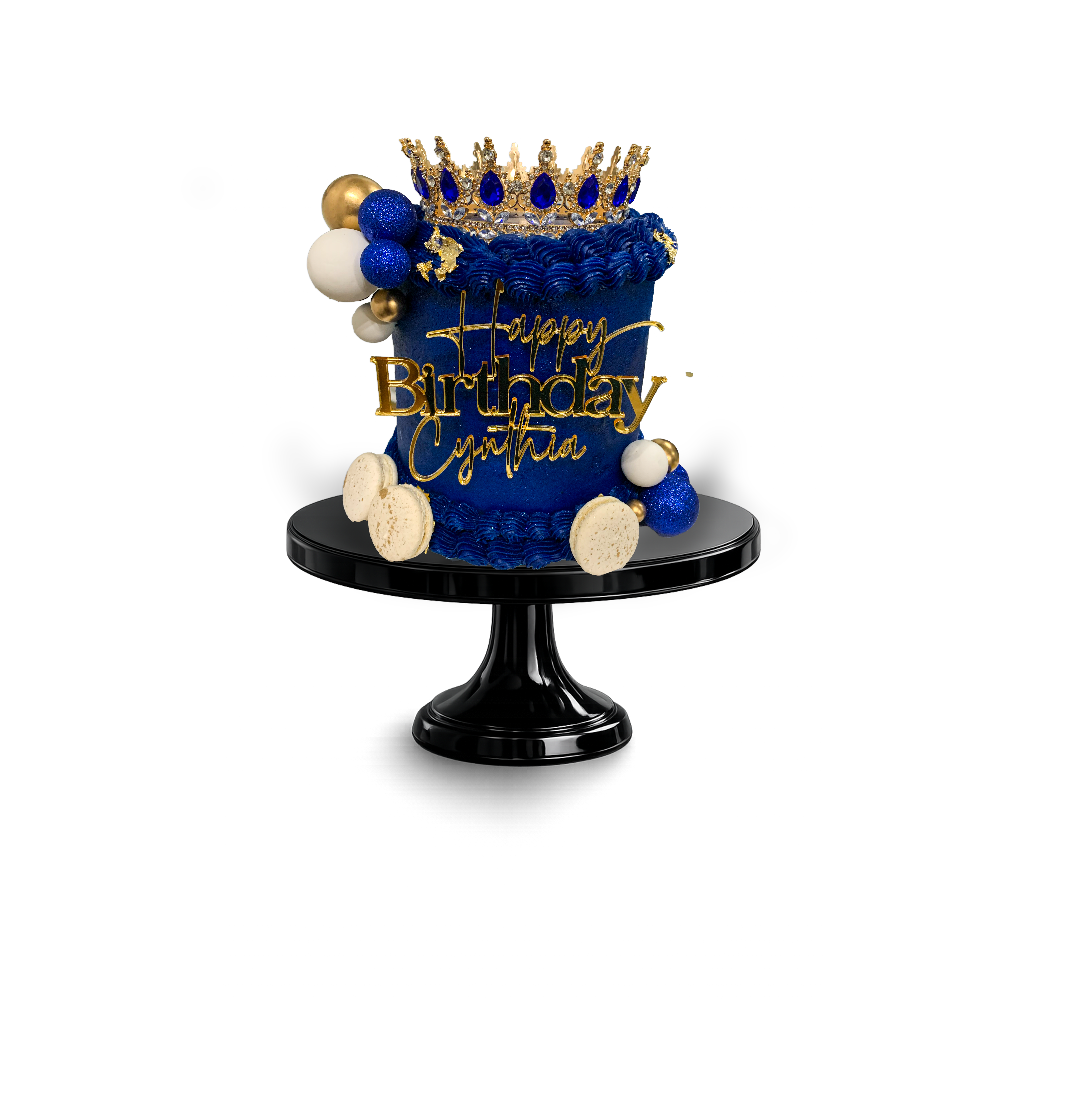 Blue and gold custom birthday cake with crown
